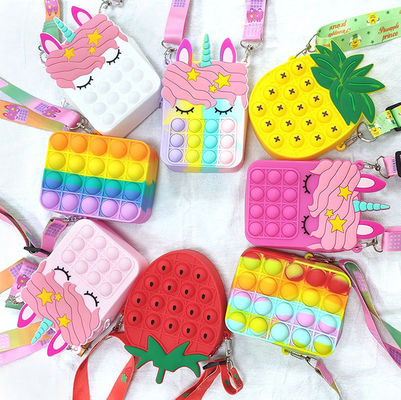 Fidget Push Bubbles Toy Rainbow Unicorn کیف پول سکه ای زنانه کیف کراس بادی سیلیسی