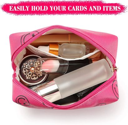 Pu Leather Preppy Makeup Bag Organizer لوازم آرایشی ضد آب شکلک های قابل حمل زیبا