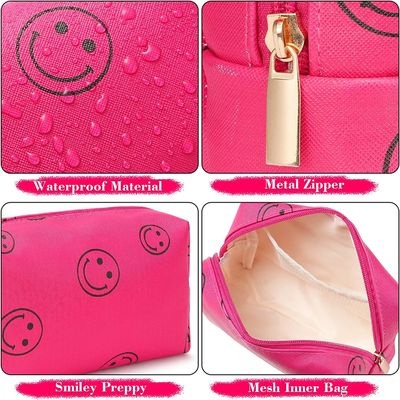 Pu Leather Preppy Makeup Bag Organizer لوازم آرایشی ضد آب شکلک های قابل حمل زیبا