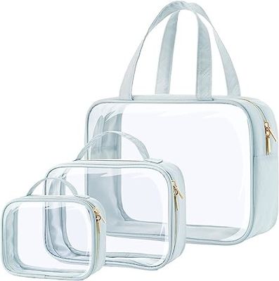 3 بسته کیسه های آرایشی شفاف با دسته های بازدار بزرگ کیسه های آرایشی شفاف ضد آب