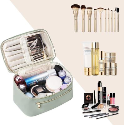 کیف آرایشی براش آرایشی زنانه سبز مسافرتی از چرم گیاهی اکو